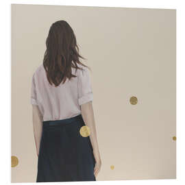 Foam board print Golden dots (polka dots) - back view of a young woman