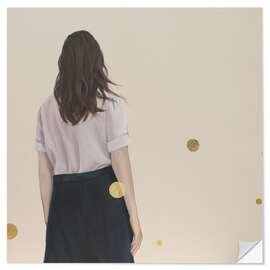 Wall sticker Golden dots (polka dots) - back view of a young woman