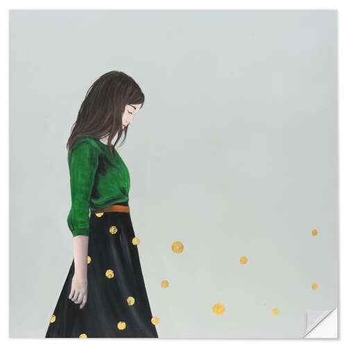 Wall sticker Golden dots (polka ddots) - portrait of a young woman