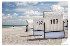 Selvklebende plakat Everything knows - beach chairs, clouds and sand