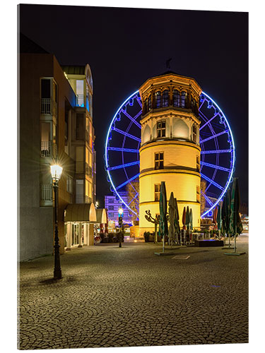 Akrylbilde Castle tower in Dusseldorf with blue ferris wheel