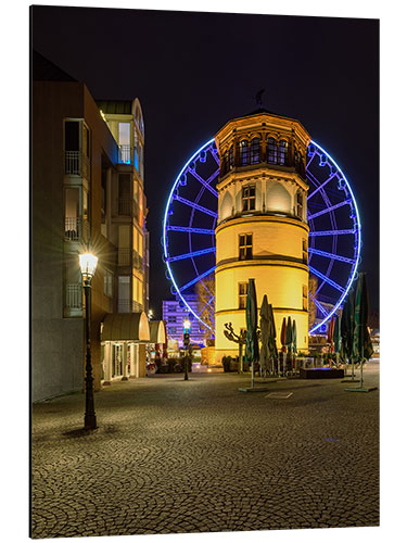 Alubild Schlossturm in Düsseldorf mit blauem Riesenrad