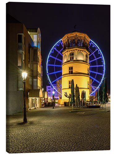 Leinwandbild Schlossturm in Düsseldorf mit blauem Riesenrad