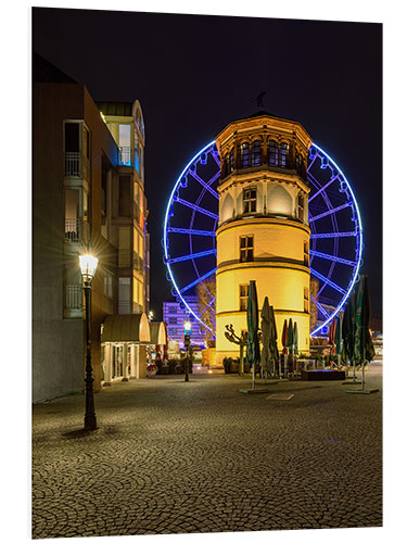 PVC print Castle tower in Dusseldorf with blue ferris wheel