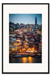 Gerahmter Kunstdruck Porto am Abend, Portugal