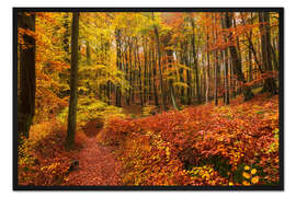 Gerahmter Kunstdruck Herbst im Laubwald