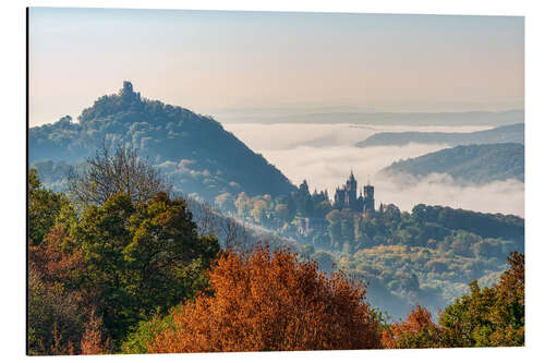 Aluminium print Drachenfels with fog in the Rhine Valley