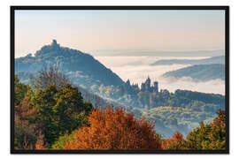 Gerahmter Kunstdruck Drachenfels mit Nebel im Rheintal