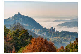 Foam board print Drachenfels with fog in the Rhine Valley