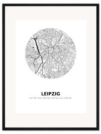 Gerahmter Kunstdruck Stadtplan von Leipzig, Kreis