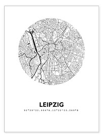 Póster  Mapa de Leipzig, círculo - 44spaces