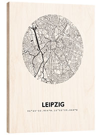 Wood print City map of Leipzig, circle