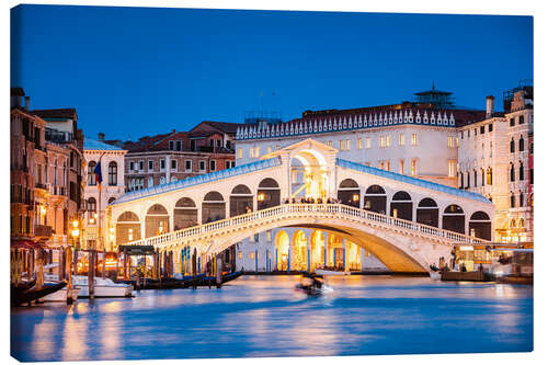 Canvastavla Rialto Bridge på natten, Venedig