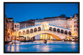 Gerahmter Kunstdruck Rialto-Brücke nachts, Venedig