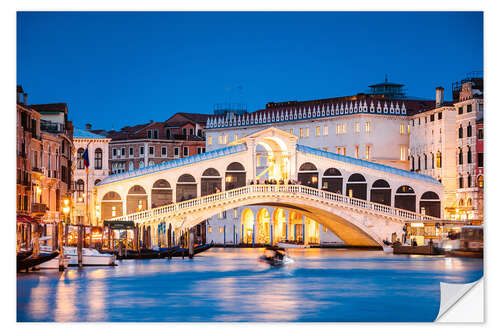 Selvklæbende plakat Rialto Bridge at night, Venice