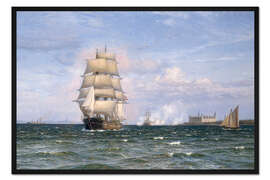 Gerahmter Kunstdruck Eine dänische Barque vor dem Kronborg Slot