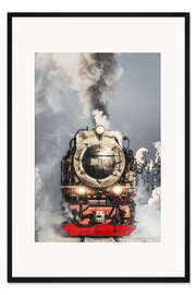 Gerahmter Kunstdruck Brockenbahn im Schnee, Harz