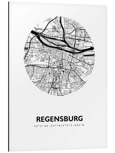 Aluminium print City map of Regensburg