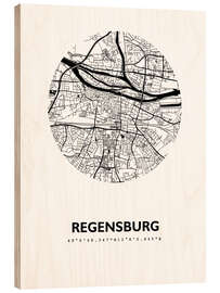 Wood print City map of Regensburg