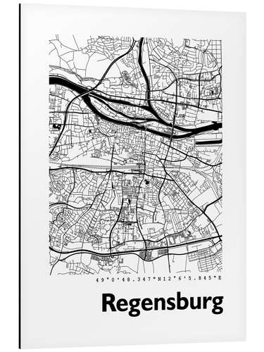 Aluminium print City map of Regensburg