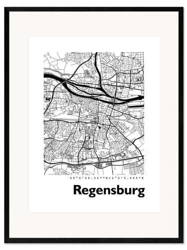 Framed art print City map of Regensburg
