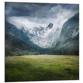 Aluminium print Alps panorama with fog and clouds