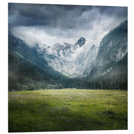 Foam board print Alps panorama with fog and clouds