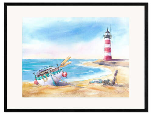 Framed art print Beach with lighthouse