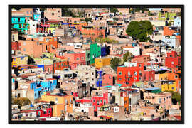 Gerahmter Kunstdruck Bunte Häuseransicht der mexikanischen Stadt Guanajuato
