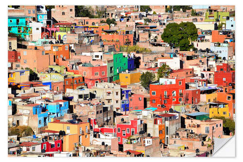 Selvklæbende plakat Colorful houses view of mexican city Guanajuato