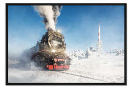 Gerahmter Kunstdruck Dampflok auf dem Brocken