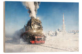 Quadro de madeira Locomotiva a vapor no Brocken na Alemanha