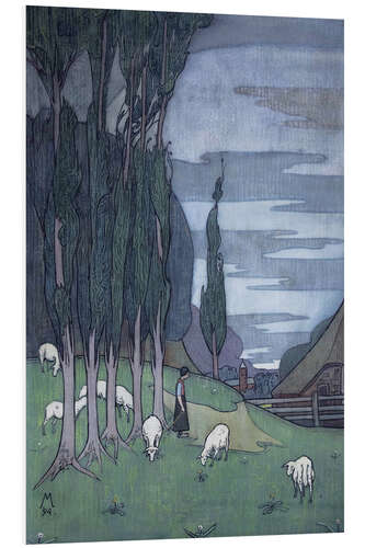 Foam board print Shepherdess with her sheep