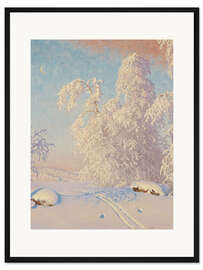 Gerahmter Kunstdruck Skispuren in der Winterlandschaft