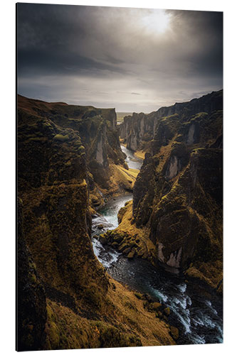 Aluminium print River leads through a canyon in Iceland