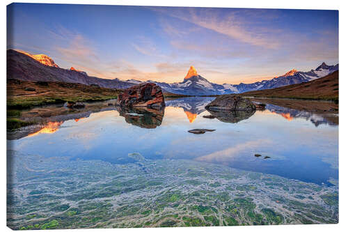 Canvas print The Matterhorn is reflected in the Stellisee