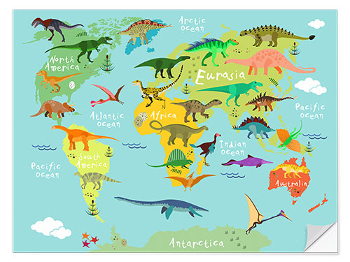 Selvklebende plakat Dinosaur Worldmap