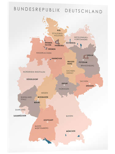 Cuadro de metacrilato Estados federales y capitales de la república federal de Alemania