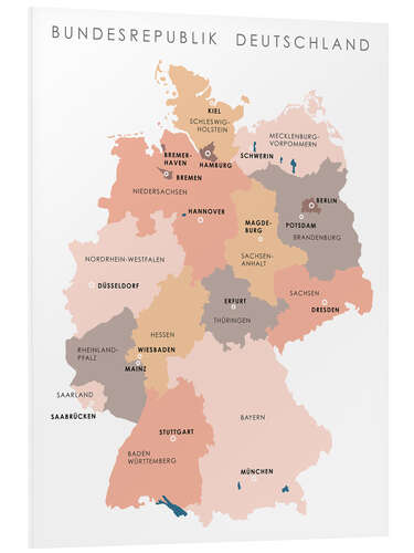 Foam board print Map of Federal States in Germany (German)