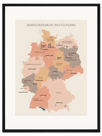 Gerahmter Kunstdruck Bundesländer und Hauptstädte der Bundesrepublik Deutschland