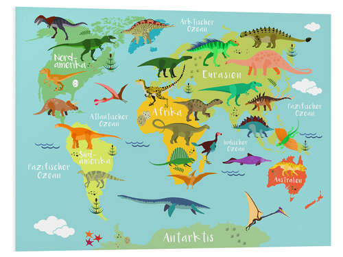 Foam board print World map of Dinosaurs