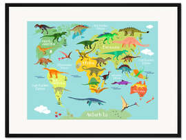 Gerahmter Kunstdruck Weltkarte der Dinosaurier
