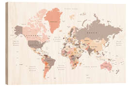 Trätavla  Rosa världskarta (engelska) - Kidz Collection