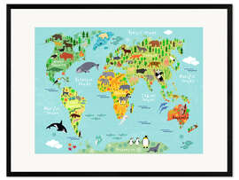 Inramat konsttryck Animal Worldmap