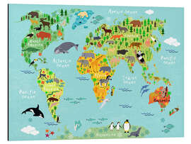 Magnettafel Weltkarte mit Tieren (Englisch)