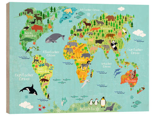 Puutaulu World map of animals (German)