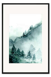 Gerahmter Kunstdruck Abstrakter Wald in den Bergen