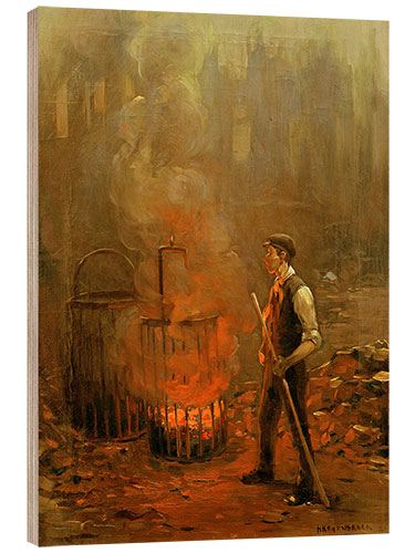 Wood print Worker at the coal stove