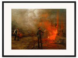 Gerahmter Kunstdruck Arbeiter, die in einer Fabrik Koks löschen