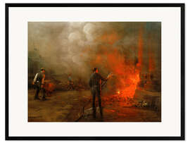 Framed art print Workers who quench coke in a factory